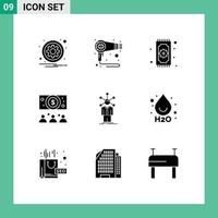 Pictogram Set of 9 Simple Solid Glyphs of development dollar machine business islam Editable Vector Design Elements