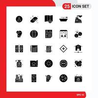 Pack of 25 Modern Solid Glyphs Signs and Symbols for Web Print Media such as solution mind place smoke pollution Editable Vector Design Elements