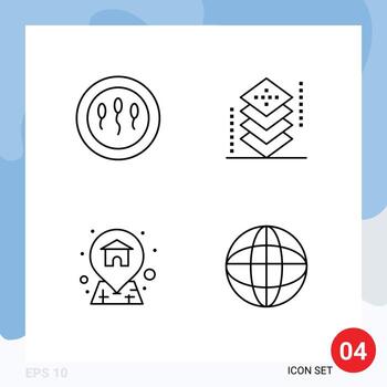 4 User Interface Line Pack of modern Signs and Symbols of cells address sperm development location Editable Vector Design Elements
