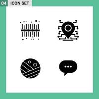 Pack of 4 Modern Solid Glyphs Signs and Symbols for Web Print Media such as barcode protein location security chat Editable Vector Design Elements