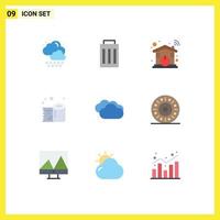 Pack of 9 Modern Flat Colors Signs and Symbols for Web Print Media such as raining cloud raining home tissue roll paper roll Editable Vector Design Elements