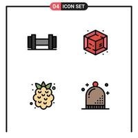 Filledline Flat Color Pack of 4 Universal Symbols of dumbbells celebration process summer hat Editable Vector Design Elements