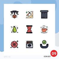 Modern Set of 9 Filledline Flat Colors Pictograph of hour light paint candle pear Editable Vector Design Elements