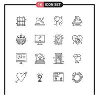 Modern Set of 16 Outlines Pictograph of human allocation balloon publish typing Editable Vector Design Elements