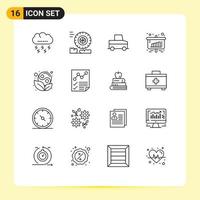 Editable Vector Line Pack of 16 Simple Outlines of yin symbol car sales chart Editable Vector Design Elements