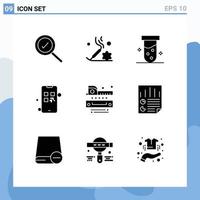 Modern Set of 9 Solid Glyphs Pictograph of ruler level lab pay marketing Editable Vector Design Elements