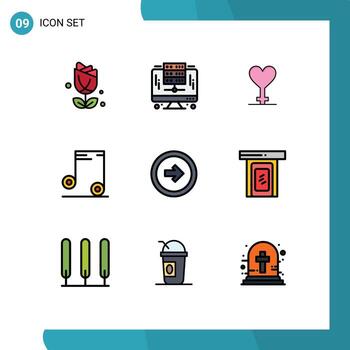 User Interface Pack of 9 Basic Filledline Flat Colors of user interface button heart arrow audio Editable Vector Design Elements