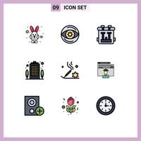 User Interface Pack of 9 Basic Filledline Flat Colors of beauty property back pack house apartment Editable Vector Design Elements