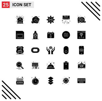 25 glifos sólidos universales establecidos para aplicaciones web y móviles acondicionador de verano nutrición aire desarrollo elementos de diseño vectorial editables vector