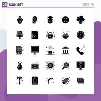 Group of 25 Modern Solid Glyphs Set for sync cloud arrange happy emoji Editable Vector Design Elements