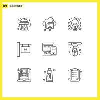 User Interface Pack of 9 Basic Outlines of monitor vacation date travel wine Editable Vector Design Elements