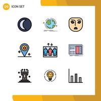 Mobile Interface Filledline Flat Color Set of 9 Pictograms of lift elevator network house map Editable Vector Design Elements