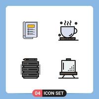 Mobile Interface Filledline Flat Color Set of 4 Pictograms of book database report office server Editable Vector Design Elements