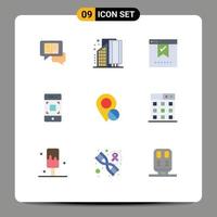 Pack of 9 Modern Flat Colors Signs and Symbols for Web Print Media such as technology mobile infrastructure camera office Editable Vector Design Elements