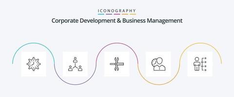 paquete de iconos de la línea 5 de desarrollo corporativo y gestión empresarial, incluida la llave inglesa. control S. compañía. ajustes. gente vector