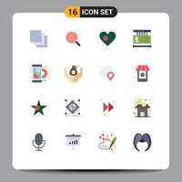 Pictogram Set of 16 Simple Flat Colors of chart online heart tag flag Editable Pack of Creative Vector Design Elements