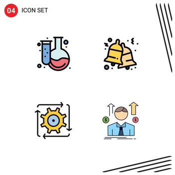 paquete de interfaz de usuario de 4 colores planos básicos de línea de llenado de matraz de automatización de regreso a la escuela flujo de navidad elementos de diseño vectorial editables vector