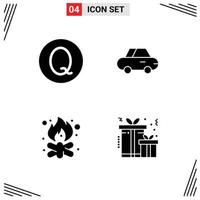 4 User Interface Solid Glyph Pack of modern Signs and Symbols of quetzal fire car bonfire present Editable Vector Design Elements