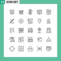 Mobile Interface Line Set of 25 Pictograms of letter mail remote system monitoring Editable Vector Design Elements