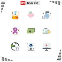 Pack of 9 Modern Flat Colors Signs and Symbols for Web Print Media such as cash dollar electronic ribbon cancer Editable Vector Design Elements