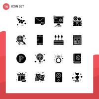 Set of 16 Modern UI Icons Symbols Signs for business theater command entertainment progress Editable Vector Design Elements