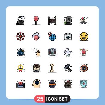 Paquete de color plano de 25 líneas llenas de interfaz de usuario de signos y símbolos modernos de elementos de diseño de vector editables del dispositivo de memoria de jardín móvil de trolley