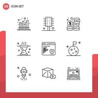 Mobile Interface Outline Set of 9 Pictograms of grill bbq hairstyle barbecue investment Editable Vector Design Elements