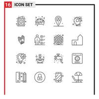 Pack of 16 Modern Outlines Signs and Symbols for Web Print Media such as talk human distance head outsource Editable Vector Design Elements