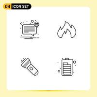 Universal Icon Symbols Group of 4 Modern Filledline Flat Colors of alert flashlight message heating torch Editable Vector Design Elements