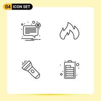 Universal Icon Symbols Group of 4 Modern Filledline Flat Colors of alert flashlight message heating torch Editable Vector Design Elements