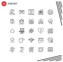 Pack of 25 Modern Lines Signs and Symbols for Web Print Media such as moisturizer building screencinema apartment video Editable Vector Design Elements