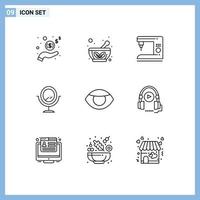 Outline Pack of 9 Universal Symbols of vision face coffee eye mirror Editable Vector Design Elements