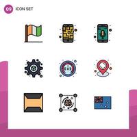 Set of 9 Modern UI Icons Symbols Signs for location meter mobile mic internet setting Editable Vector Design Elements