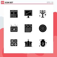 Group of 9 Modern Solid Glyphs Set for report page electric tower document thanks day Editable Vector Design Elements