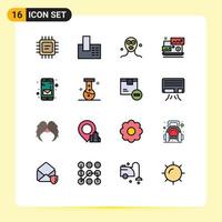 Flat Color Filled Line Pack of 16 Universal Symbols of mobile app cosmetics laptop financial Editable Creative Vector Design Elements