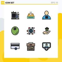 Set of 9 Modern UI Icons Symbols Signs for communication fruit project olive playback Editable Vector Design Elements