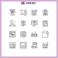 Outline Pack of 16 Universal Symbols of hanger police security devices man natural Editable Vector Design Elements