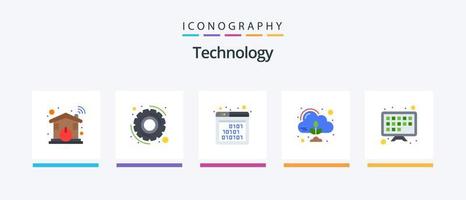 Technology Flat 5 Icon Pack Including tv screen. internet. code. cloud. zero. Creative Icons Design vector