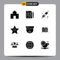 User Interface Pack of 9 Basic Solid Glyphs of security cam education star bookmark Editable Vector Design Elements