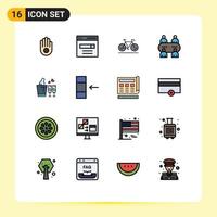 Mobile Interface Flat Color Filled Line Set of 16 Pictograms of love bottle bicycle table casino Editable Creative Vector Design Elements