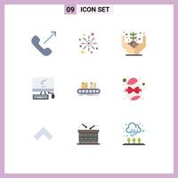 9 User Interface Flat Color Pack of modern Signs and Symbols of device computer diwali plant hand Editable Vector Design Elements