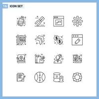 Universal Icon Symbols Group of 16 Modern Outlines of sold house communication support setting Editable Vector Design Elements