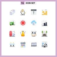 Modern Set of 16 Flat Colors and symbols such as bus money public investment upload Editable Pack of Creative Vector Design Elements