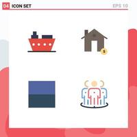 4 Universal Flat Icons Set for Web and Mobile Applications boat grid vehicles dollar layout Editable Vector Design Elements