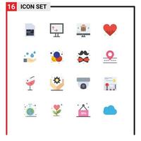 Set of 16 Modern UI Icons Symbols Signs for wash hand internet cleaning heart Editable Pack of Creative Vector Design Elements