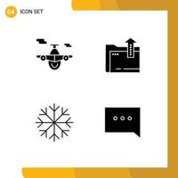 Pack of 4 creative Solid Glyphs of airplane snow world file bubble Editable Vector Design Elements