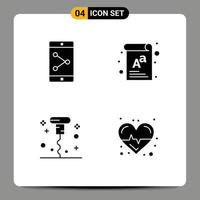 4 Universal Solid Glyphs Set for Web and Mobile Applications app share miscellaneous letter board beat Editable Vector Design Elements