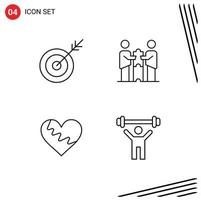 Pack of 4 Modern Filledline Flat Colors Signs and Symbols for Web Print Media such as arrow heart target cooperation like Editable Vector Design Elements