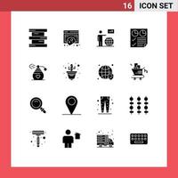 Universal Icon Symbols Group of 16 Modern Solid Glyphs of report document privacy data arrow Editable Vector Design Elements