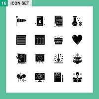 Group of 16 Solid Glyphs Signs and Symbols for space potion payment atom media Editable Vector Design Elements